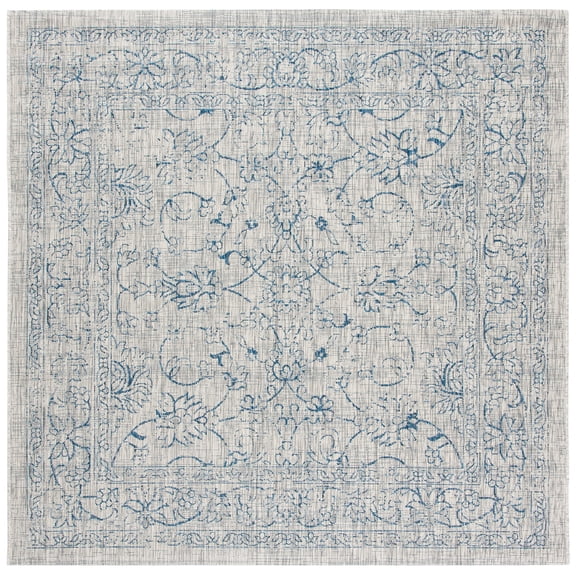 SAFAVIEH Courtyard Darin Botanical Indoor/Outdoor Area Rug, Grey/Navy, 7'10" x 7'10" Square