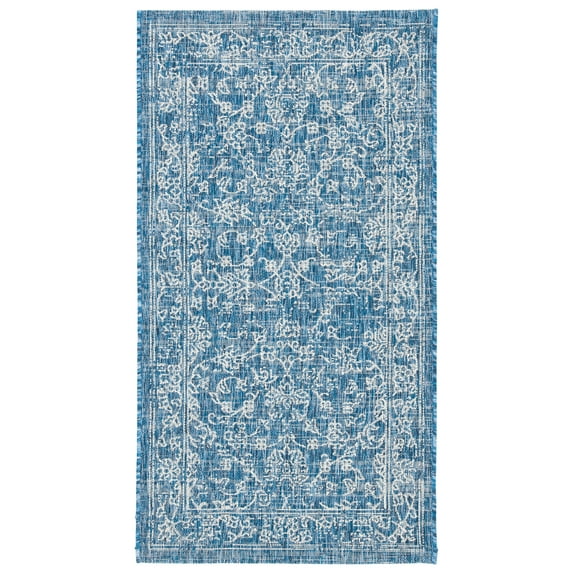 SAFAVIEH Courtyard Darin Botanical Indoor/Outdoor Area Rug, Navy/Ivory, 2'7" x 5'