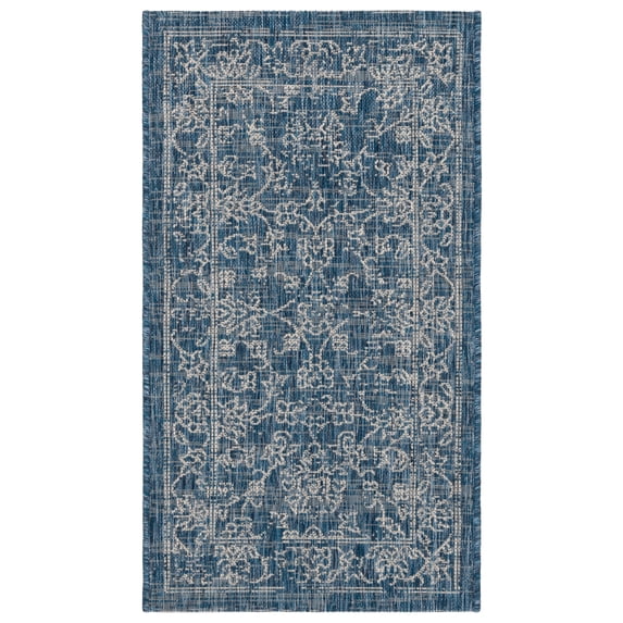 SAFAVIEH Courtyard Darin Botanical Indoor/Outdoor Area Rug, Navy/Ivory, 2' x 3'7"