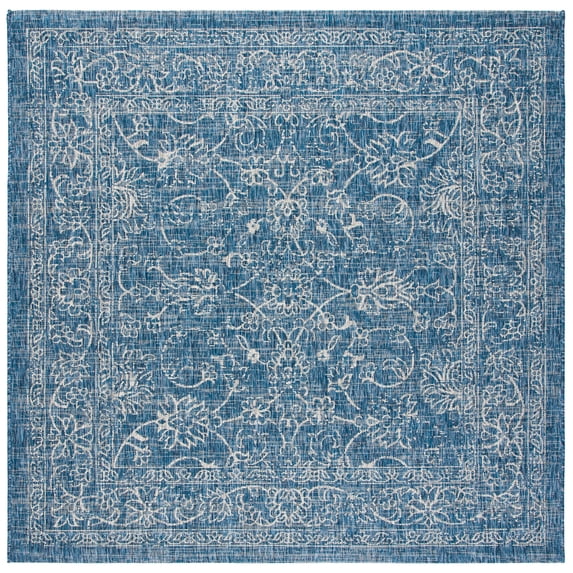 SAFAVIEH Courtyard Darin Botanical Indoor/Outdoor Area Rug, Navy/Ivory, 4' x 4' Square
