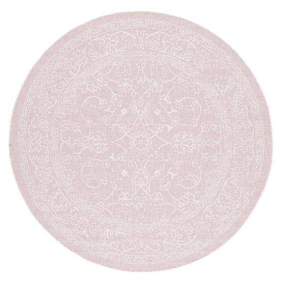 SAFAVIEH Courtyard Darin Botanical Indoor/Outdoor Area Rug, Soft Pink/Ivory, 6'7" x 6'7" Round