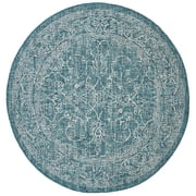 SAFAVIEH Courtyard Darin Botanical Indoor/Outdoor Area Rug, Turquoise, 5'3" x 5'3" Round