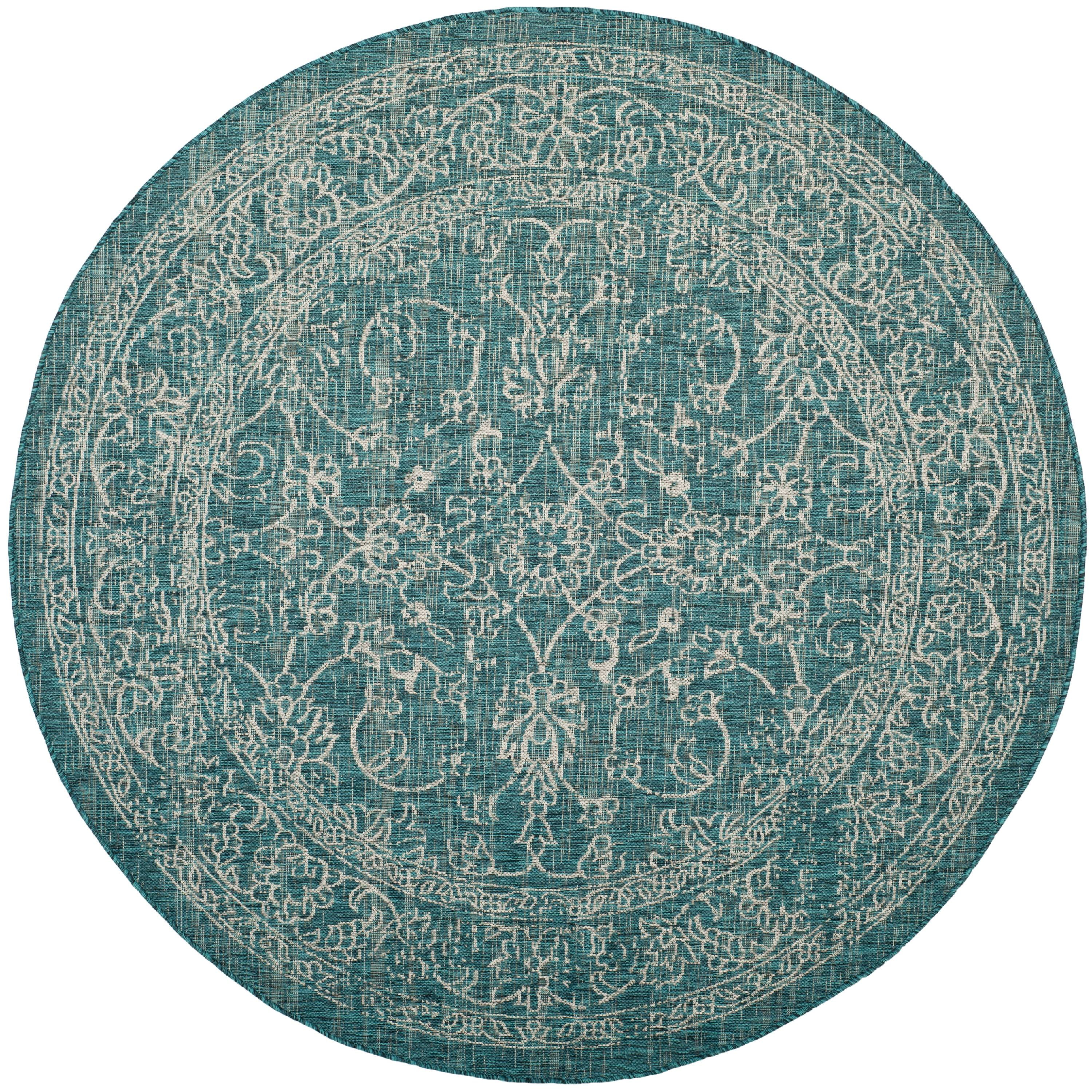 Turquoise Flat Woven Round Synthetic Area Rug, 6'-7"