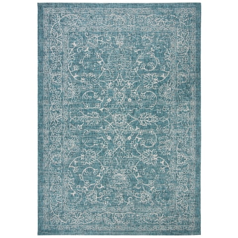 SAFAVIEH Courtyard Darin Botanical Indoor/Outdoor Area Rug, Turquoise, 6'7" x 9'6"