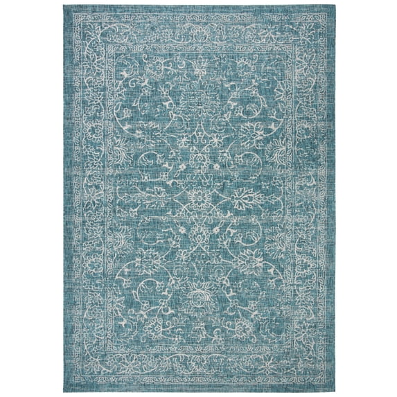 SAFAVIEH Courtyard Darin Botanical Indoor/Outdoor Area Rug, Turquoise, 6'7" x 9'6"