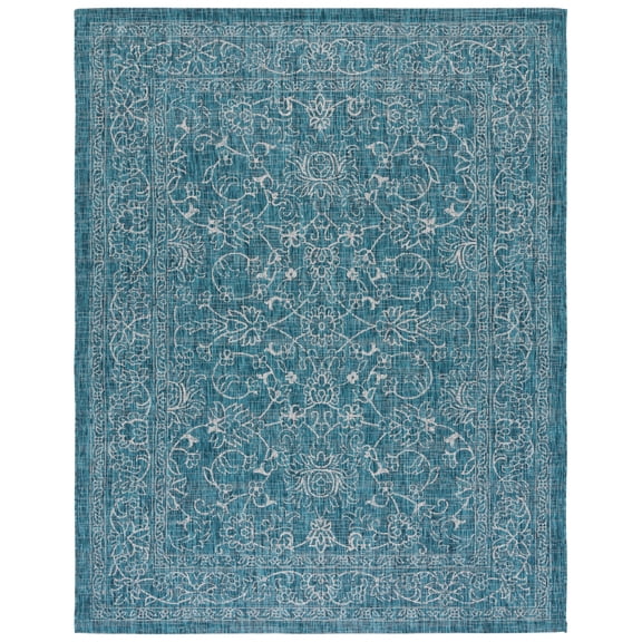 SAFAVIEH Courtyard Darin Botanical Indoor/Outdoor Area Rug, Turquoise, 8' x 11'