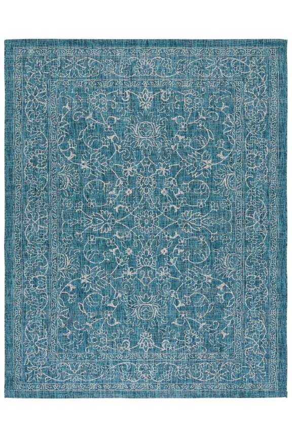 Courtyard Darin Botanical Indoor/Outdoor Area Rug, Turquoise, 8' x 11'