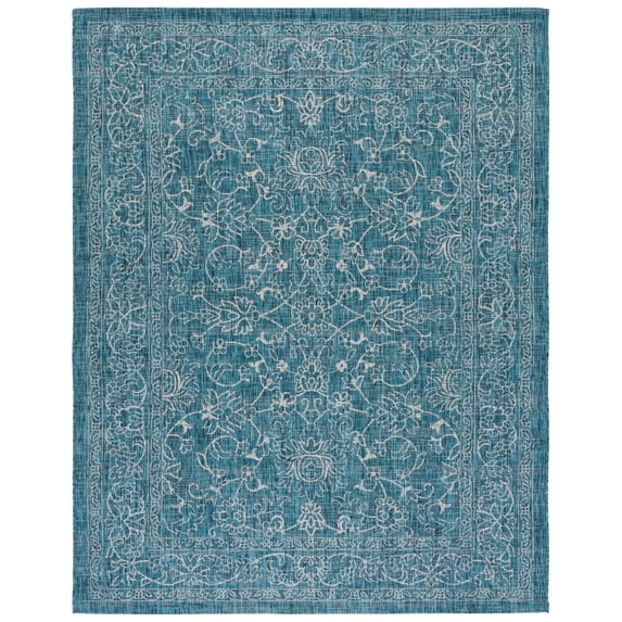 Safavieh Courtyard Rug Collection Turquoise Oriental, Border, Floral Power Loomed Outdoor Rugs, 9' x 12', Water-Resistant