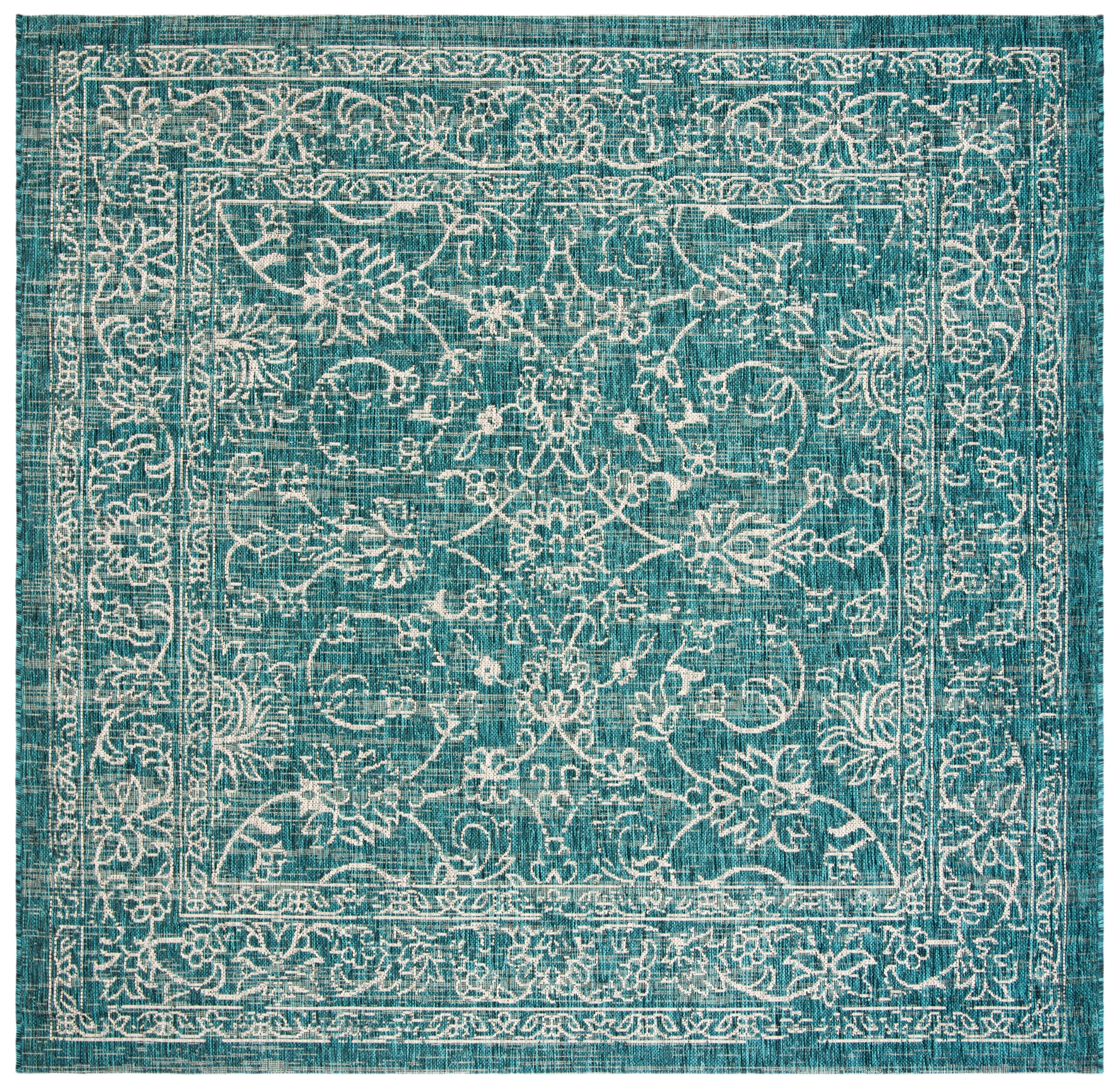 SAFAVIEH Courtyard Darin Botanical Indoor/Outdoor Area Rug, Turquoise, 9' x 9' Square
