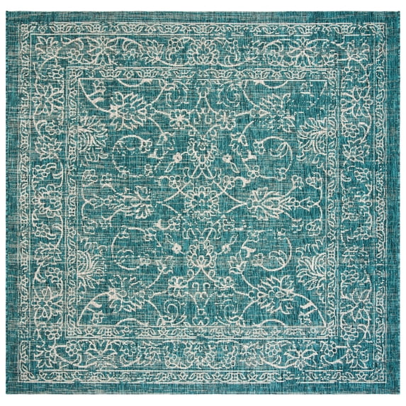SAFAVIEH Courtyard Darin Botanical Indoor/Outdoor Area Rug, Turquoise, 9' x 9' Square