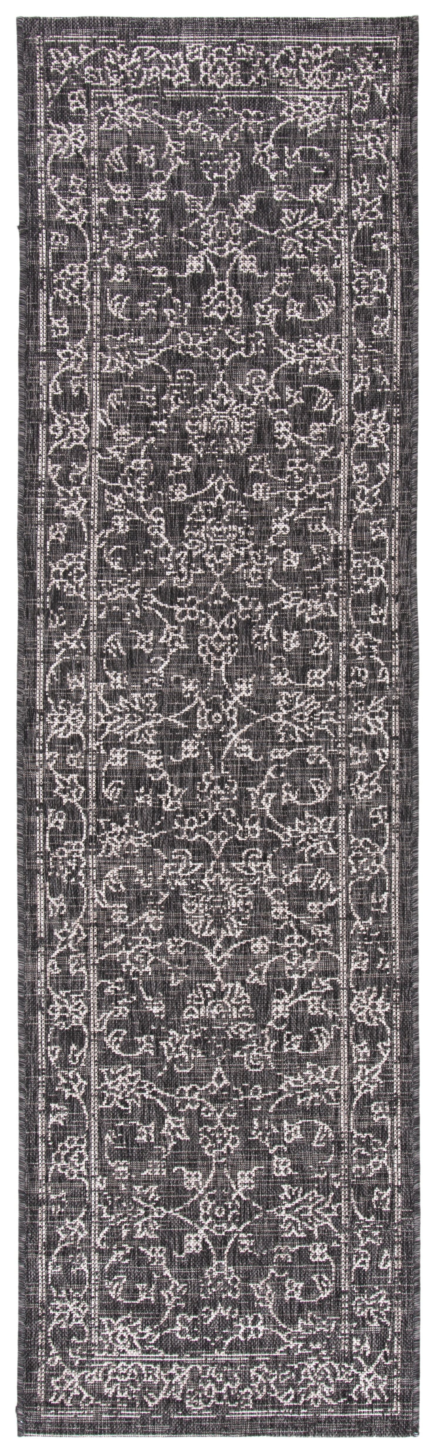 Easy-Care Black Synthetic Indoor/Outdoor Runner Rug, 2'3" x 14'