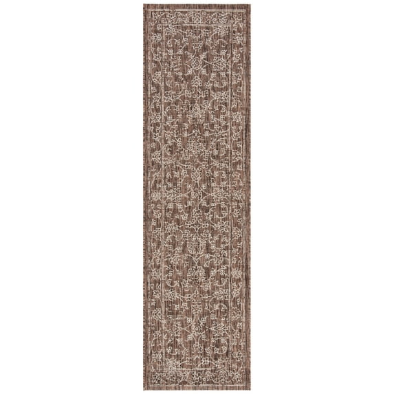 SAFAVIEH Courtyard Darin Botanical Indoor/Outdoor Runner Rug, Brown/Ivory, 2'3" x 14'