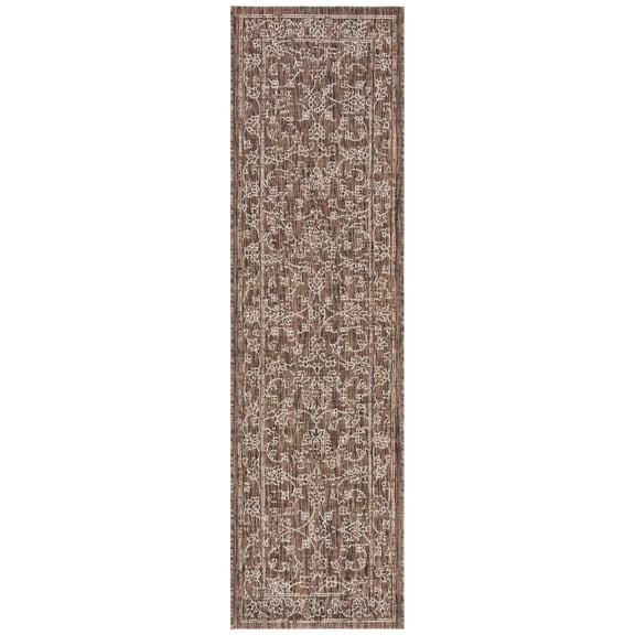 SAFAVIEH Courtyard Darin Botanical Indoor/Outdoor Runner Rug, Brown/Ivory, 2'3" x 6'7"
