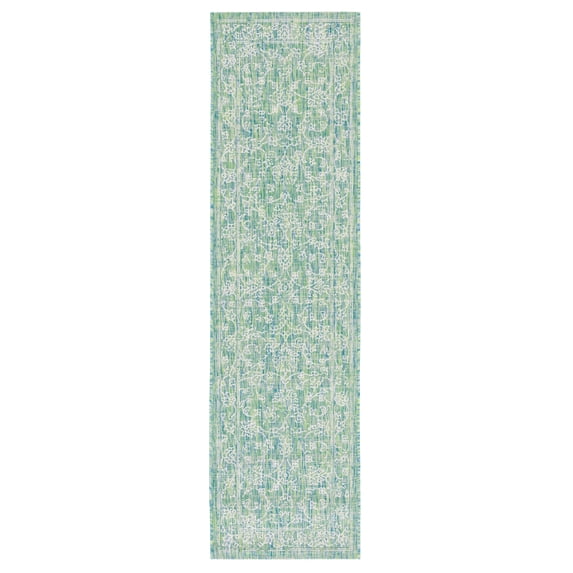 SAFAVIEH Courtyard Darin Botanical Indoor/Outdoor Runner Rug, Green/Ivory, 2'3" x 12'