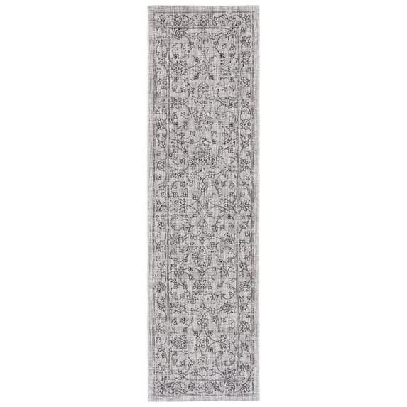 SAFAVIEH Courtyard Darin Botanical Indoor/Outdoor Runner Rug, Grey/Black, 2'3" x 8'
