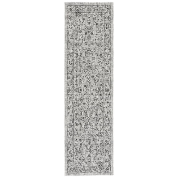 SAFAVIEH Courtyard Darin Botanical Indoor/Outdoor Runner Rug, Grey/Black, 2'3" x 8'