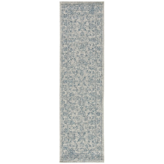 SAFAVIEH Courtyard Darin Botanical Indoor/Outdoor Runner Rug, Grey/Navy, 2'3" x 16'