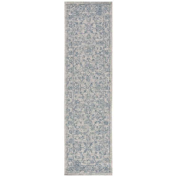 SAFAVIEH Courtyard Darin Botanical Indoor/Outdoor Runner Rug, Grey/Navy, 2'3" x 18'