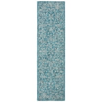 SAFAVIEH Courtyard Darin Botanical Indoor/Outdoor Runner Rug, Turquoise, 2'3" x 5'