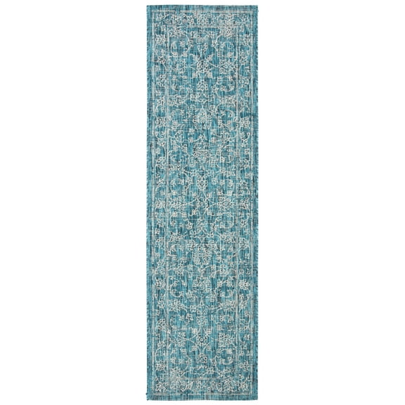 SAFAVIEH Courtyard Darin Botanical Indoor/Outdoor Runner Rug, Turquoise, 2'3" x 5'