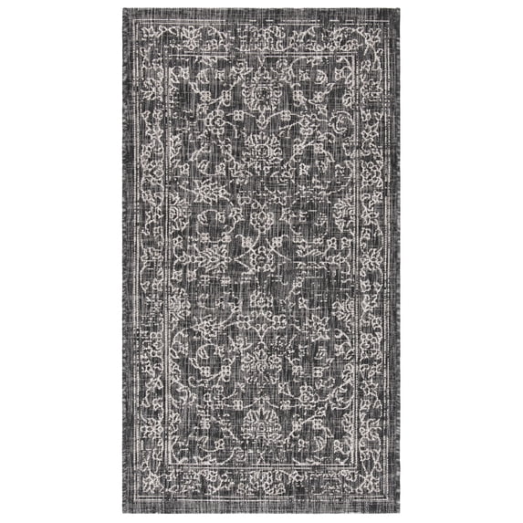SAFAVIEH Courtyard Darin Traditional Indoor/Outdoor Area Rug, 2'7" x 5', Black/Ivory