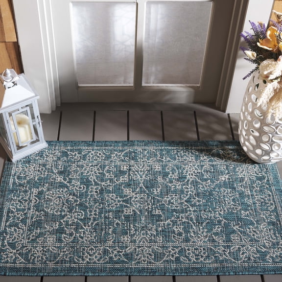 SAFAVIEH Courtyard Darin Traditional Indoor/Outdoor Area Rug, 2'7" x 5', Turquoise