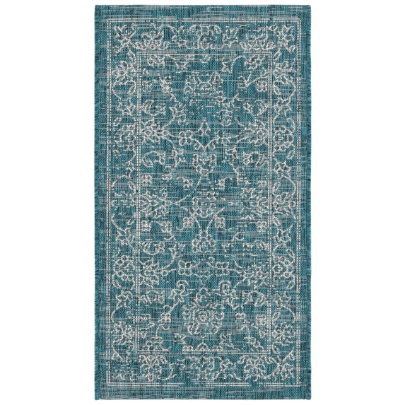 SAFAVIEH Courtyard Darin Traditional Indoor/Outdoor Area Rug, 2' x 3'7", Turquoise