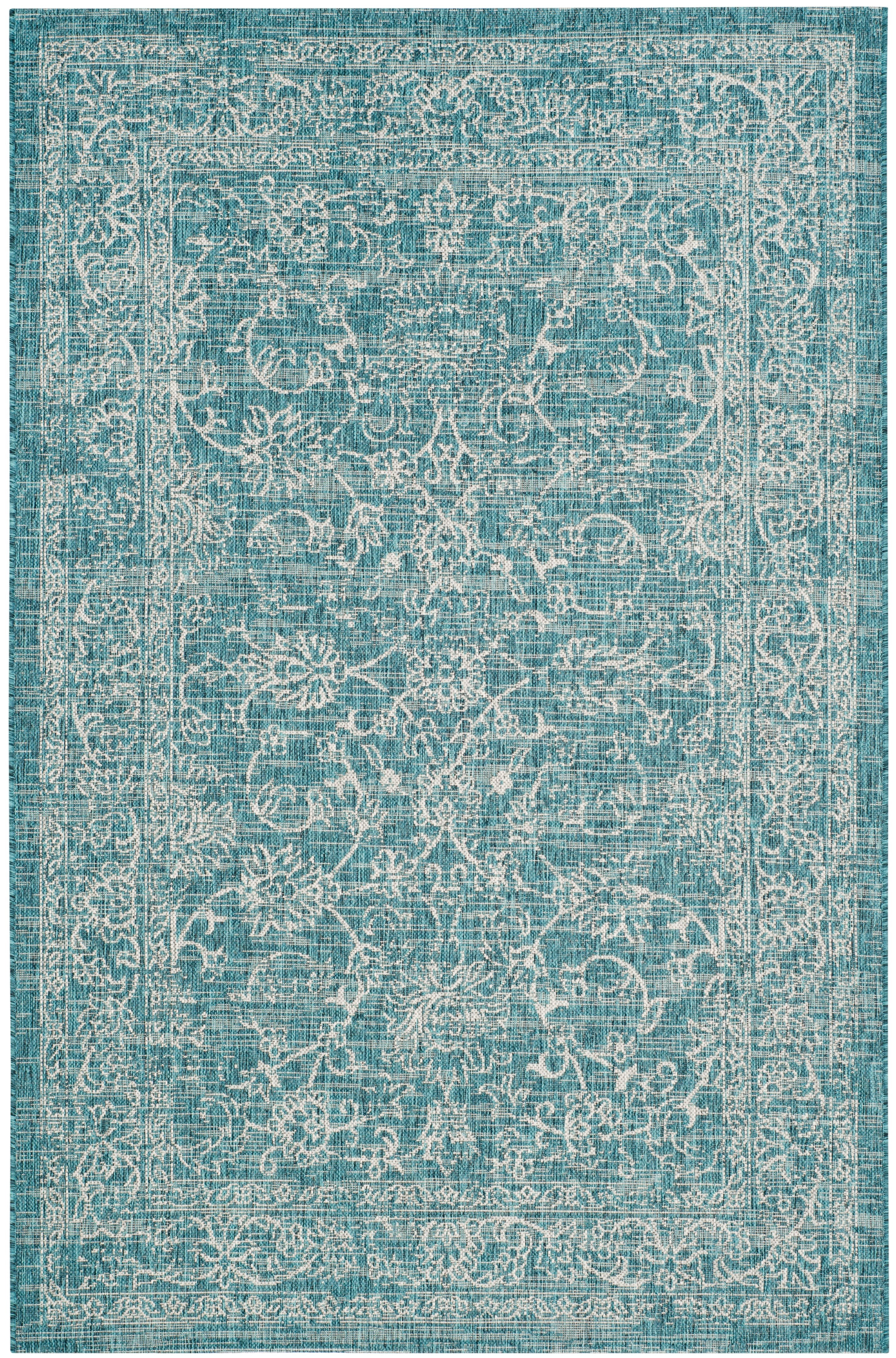 SAFAVIEH Courtyard Darin Traditional Indoor/Outdoor Area Rug, 4' x 5'7", Turquoise
