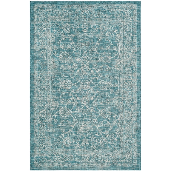 SAFAVIEH Courtyard Darin Traditional Indoor/Outdoor Area Rug, 4' x 5'7", Turquoise