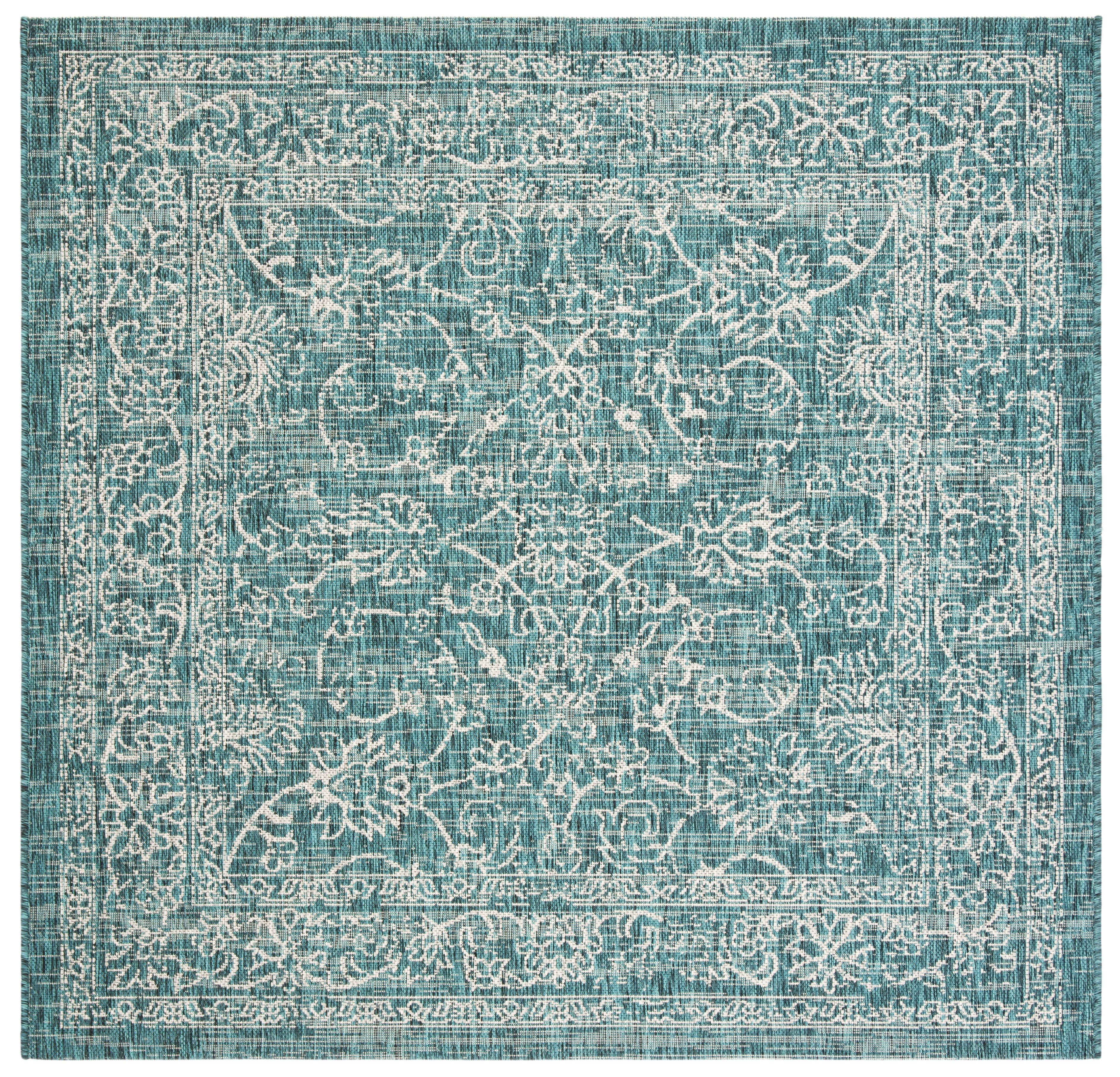 SAFAVIEH Courtyard Darin Traditional Indoor/Outdoor Area Rug, 5'3" x 5'3" Square, Turquoise