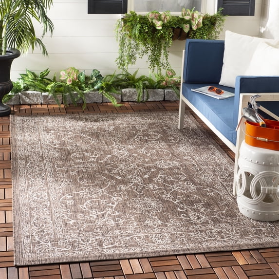 SAFAVIEH Courtyard Darin Traditional Indoor/Outdoor Area Rug, 5'3" x 7'7", Brown/Ivory