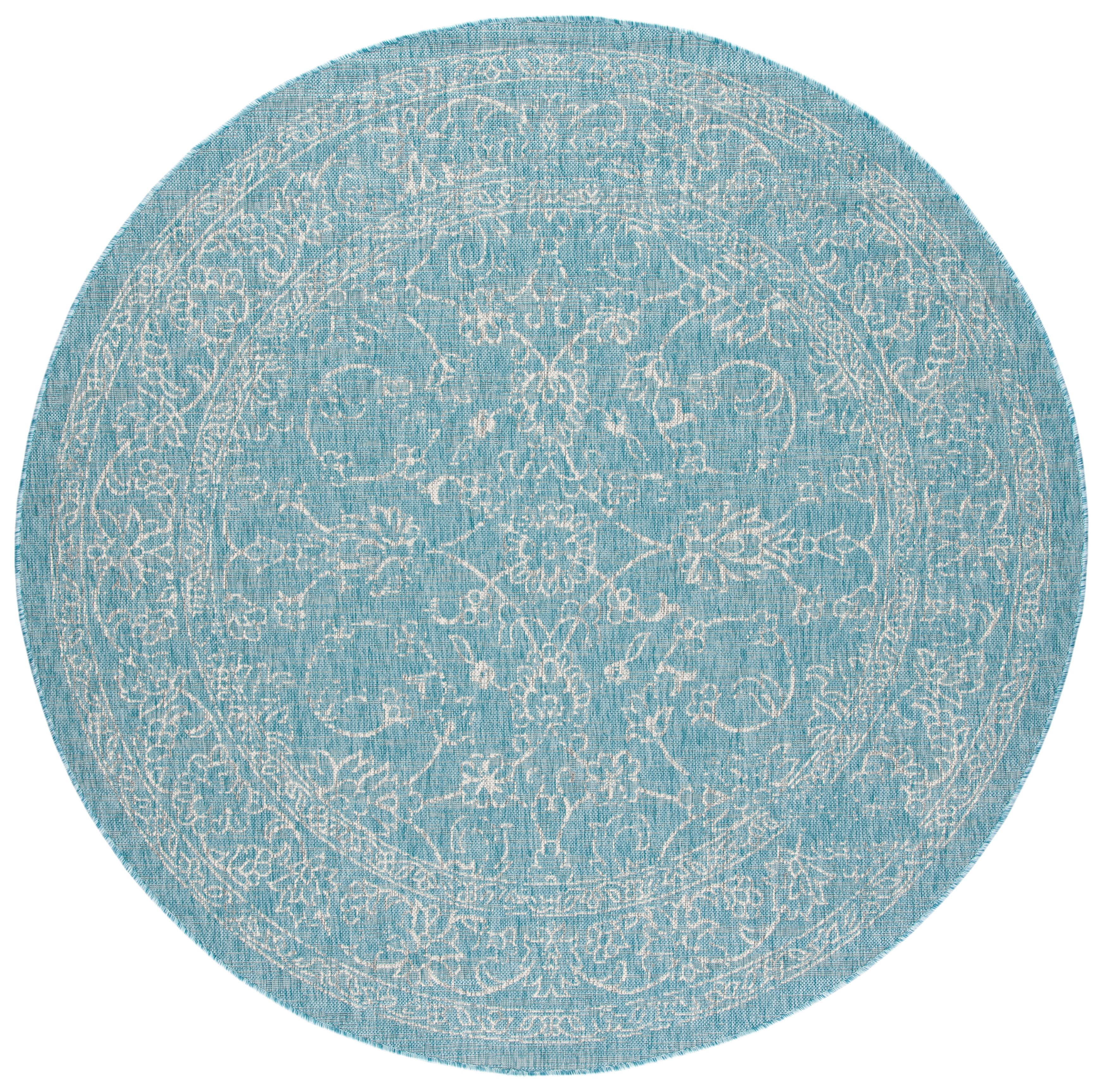 SAFAVIEH Courtyard Darin Traditional Indoor/Outdoor Area Rug, 6'7" x 6'7" Round, Aqua/Grey