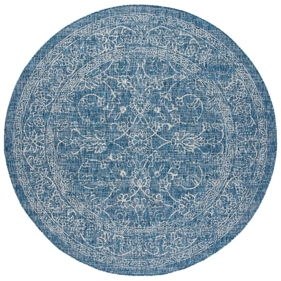 SAFAVIEH Courtyard Darin Traditional Indoor/Outdoor Area Rug, 6'7" x 6'7" Round, Navy/Ivory
