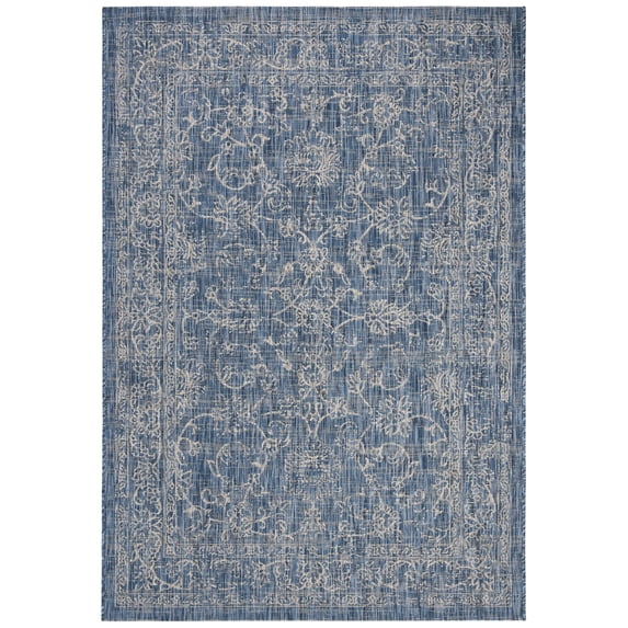 SAFAVIEH Courtyard Darin Traditional Indoor/Outdoor Area Rug, 6'7" x 9'6", Navy/Ivory