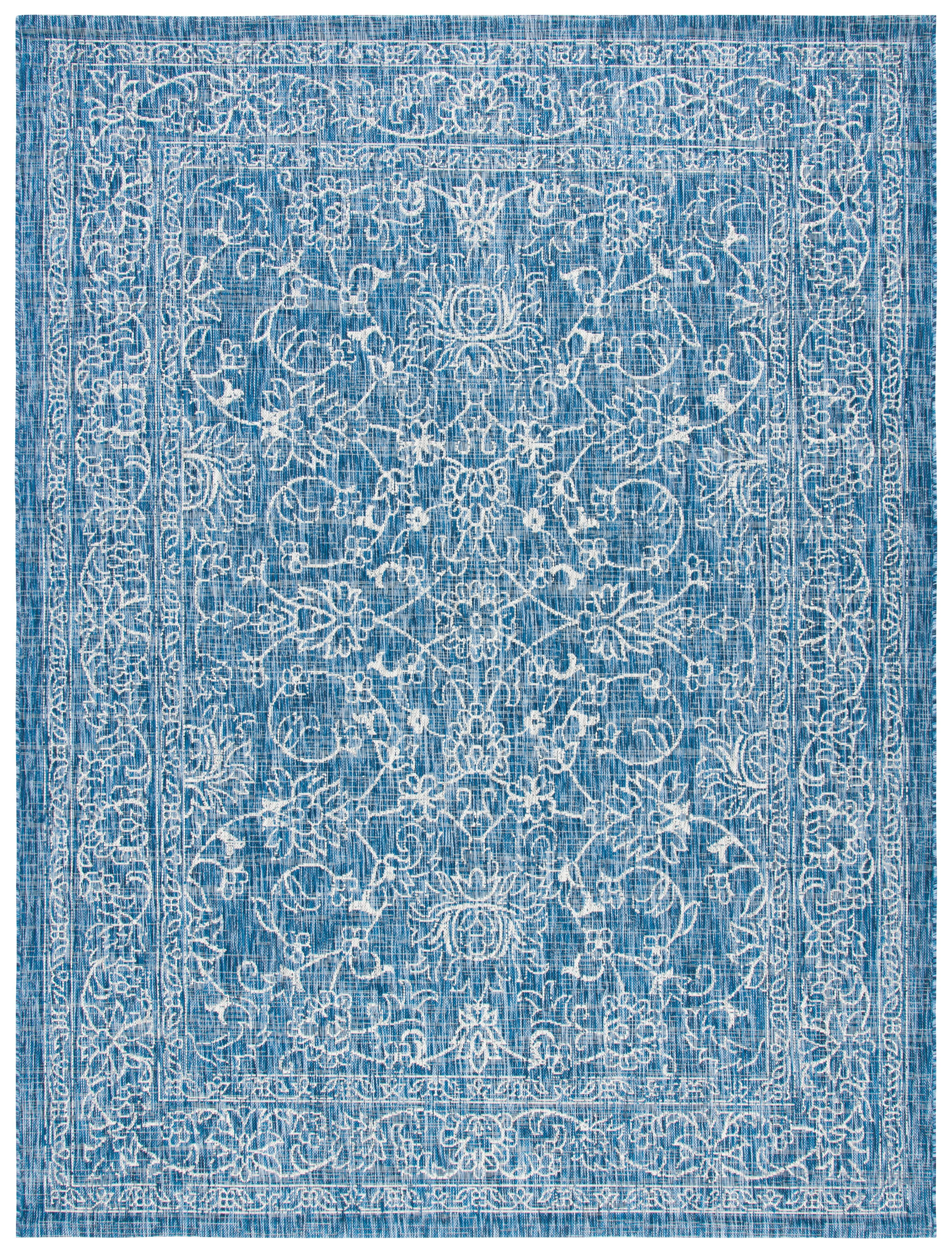 SAFAVIEH Courtyard Darin Traditional Indoor/Outdoor Area Rug, 8' x 10', Navy/Ivory