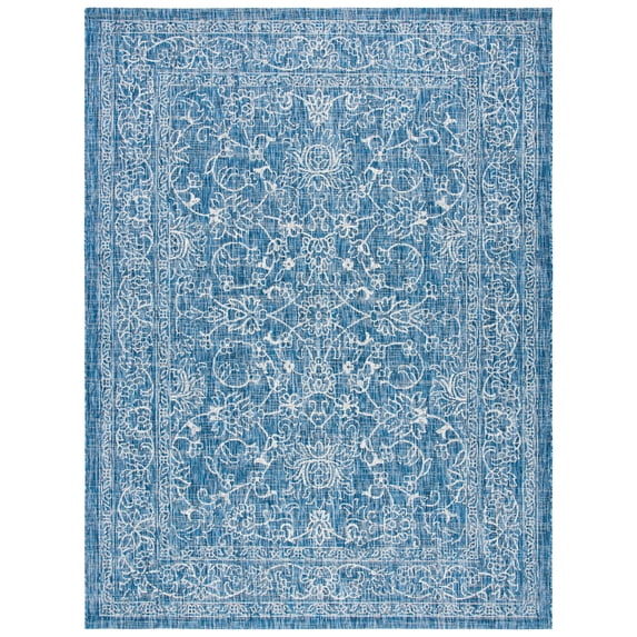 SAFAVIEH Courtyard Darin Traditional Indoor/Outdoor Area Rug, 8' x 10', Navy/Ivory