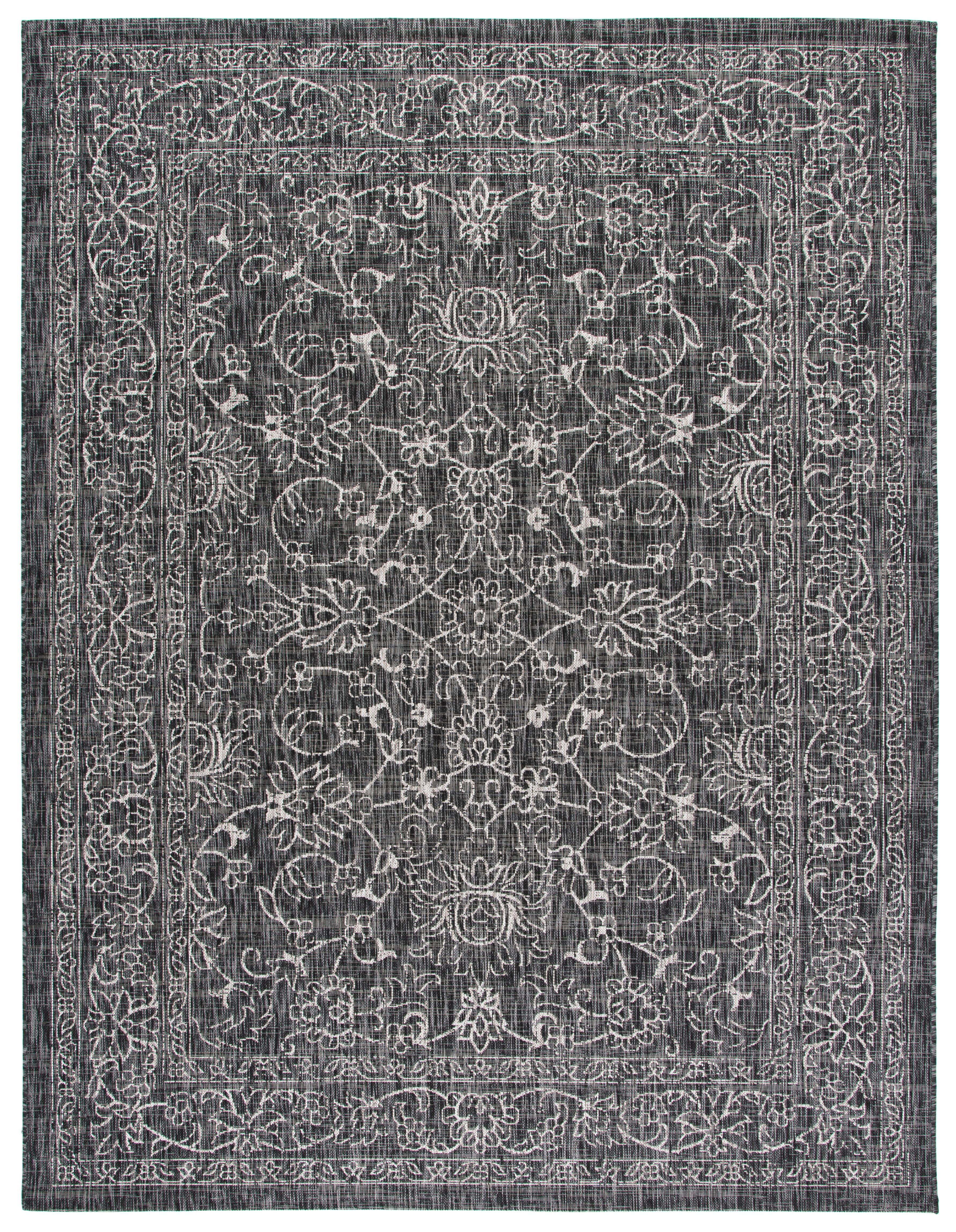 SAFAVIEH Courtyard Darin Traditional Indoor/Outdoor Area Rug, 8' x 11', Black/Ivory
