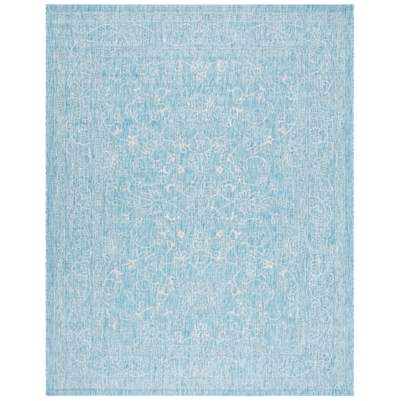 SAFAVIEH Courtyard Darin Traditional Indoor/Outdoor Area Rug, 9' x 12', Aqua/Grey