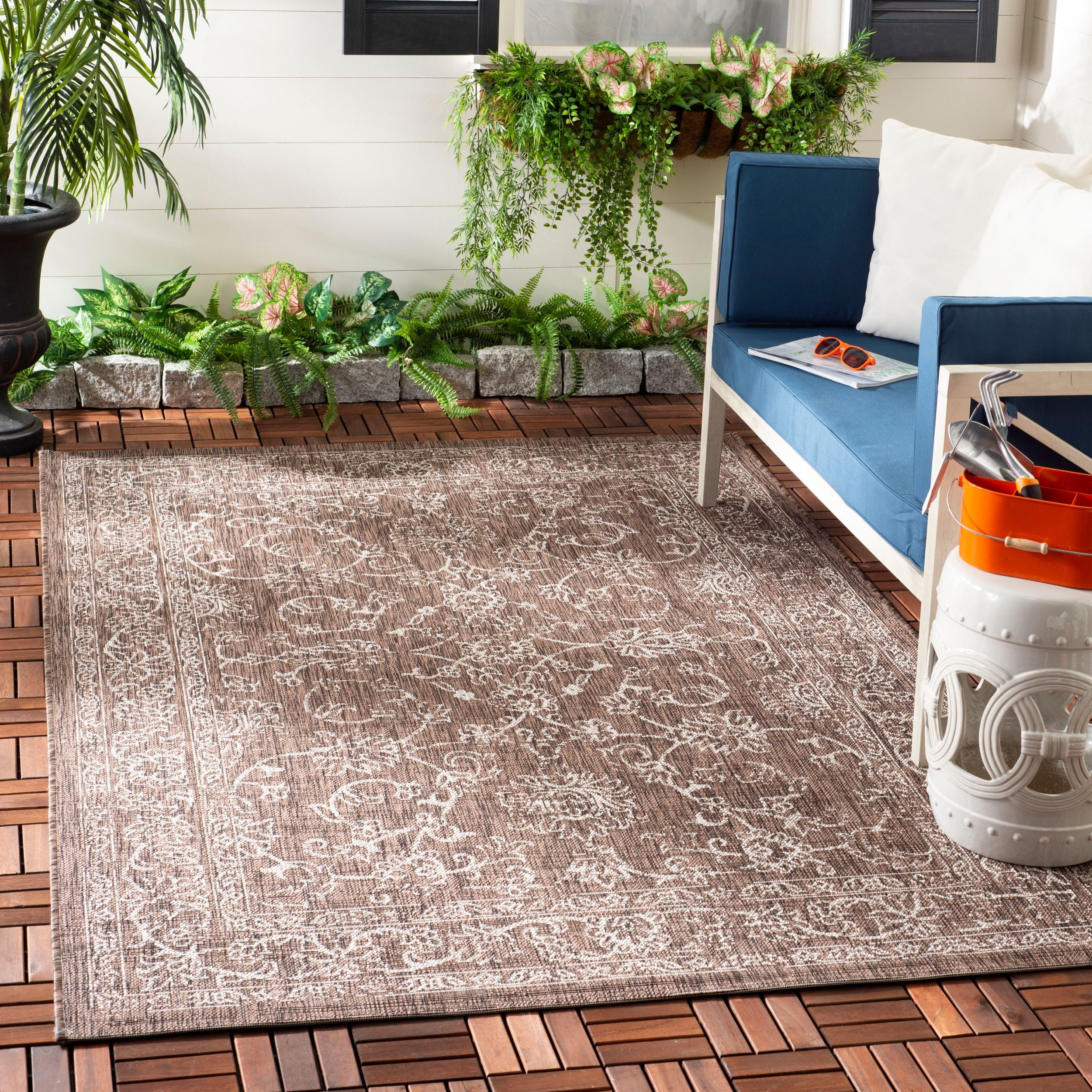 Easy-Care Brown/Ivory Synthetic 9' x 12' Reversible Outdoor Rug