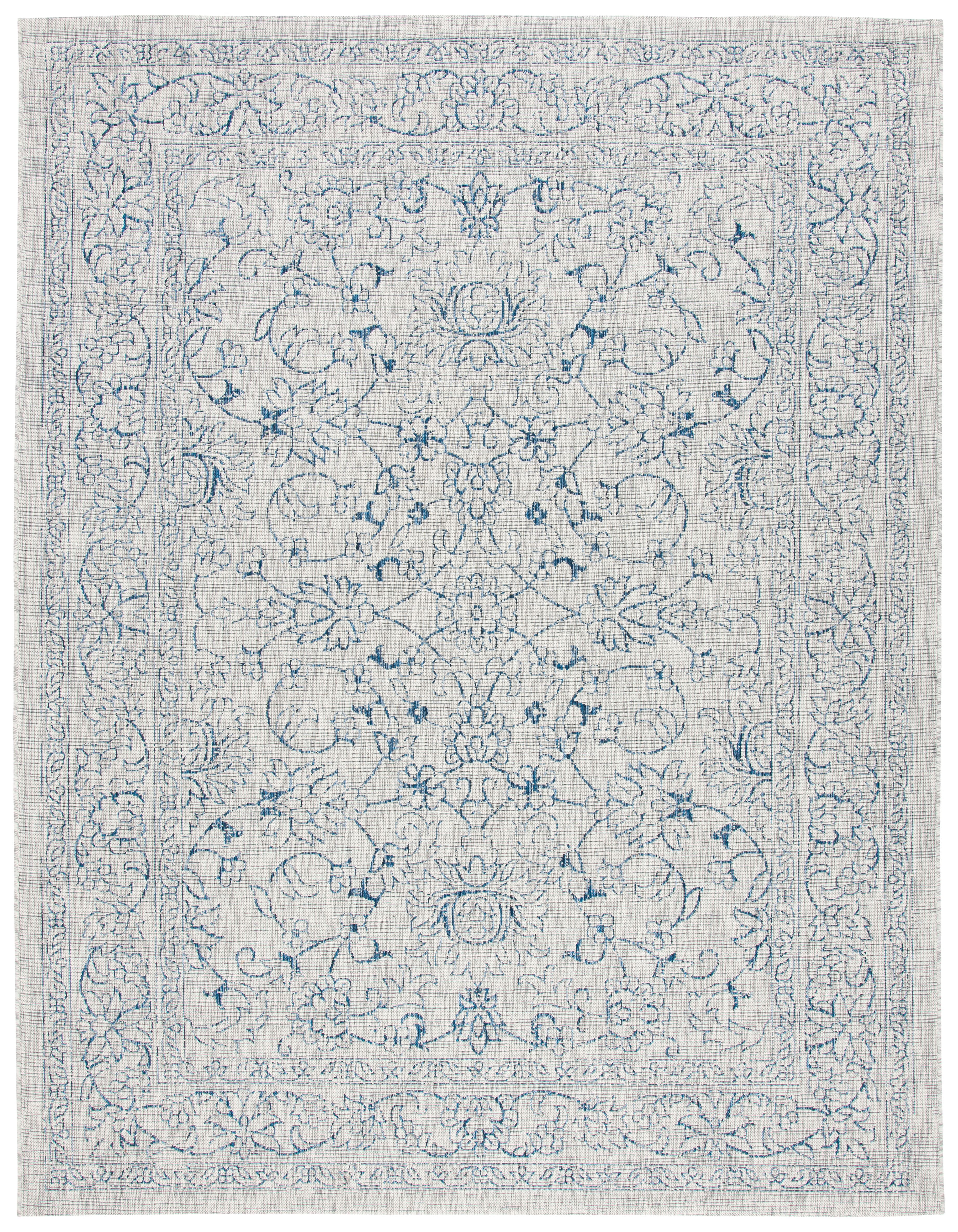 SAFAVIEH Courtyard Darin Traditional Indoor/Outdoor Area Rug, 9' x 12', Grey/Navy