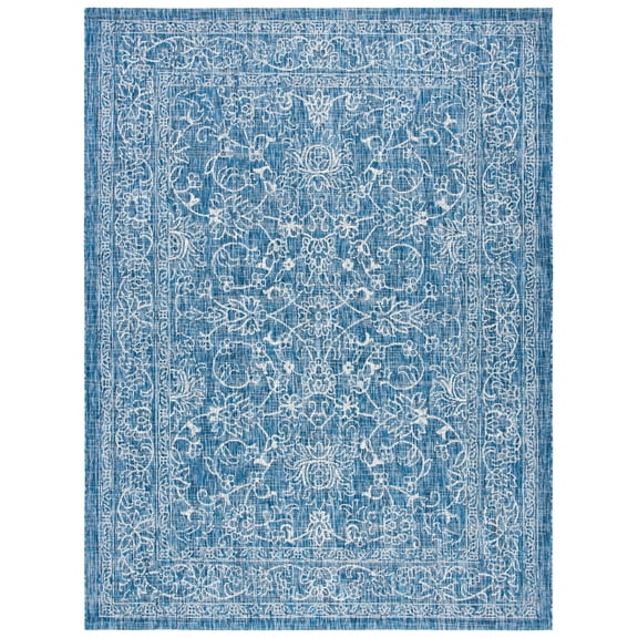SAFAVIEH Courtyard Darin Traditional Indoor/Outdoor Area Rug, 9' x 12', Navy/Ivory