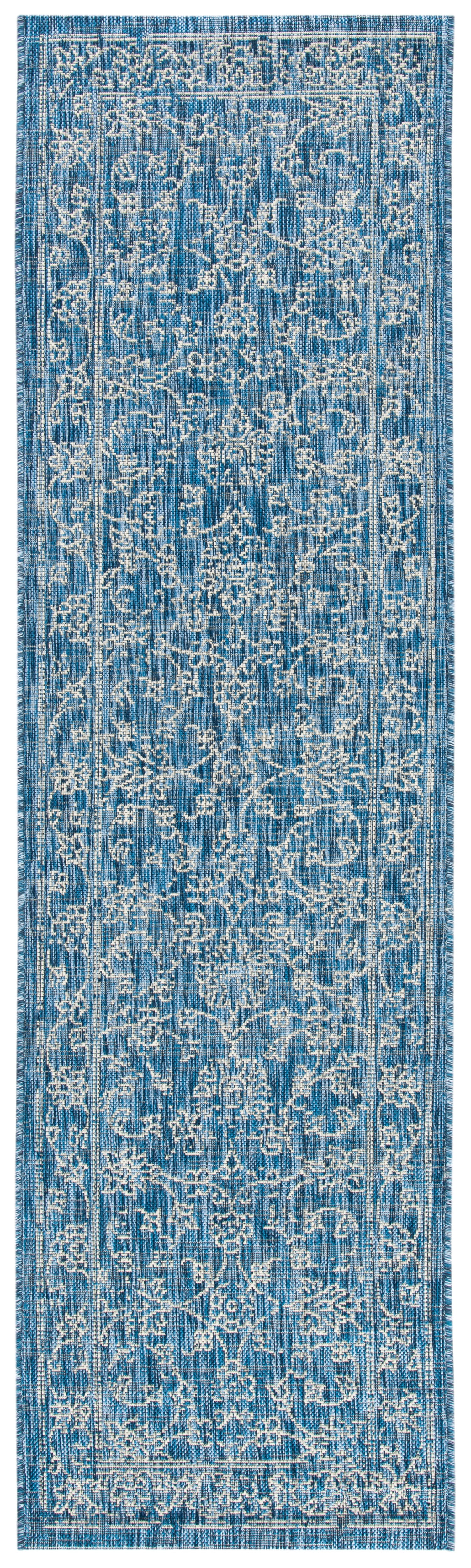 SAFAVIEH Courtyard Darin Traditional Indoor/Outdoor Runner, 2'3" x 10', Navy/Ivory