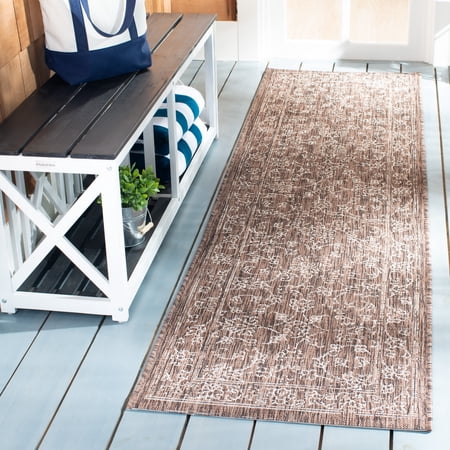 SAFAVIEH Courtyard Darin Traditional Indoor/Outdoor Runner, 2'3" x 12', Brown/Ivory