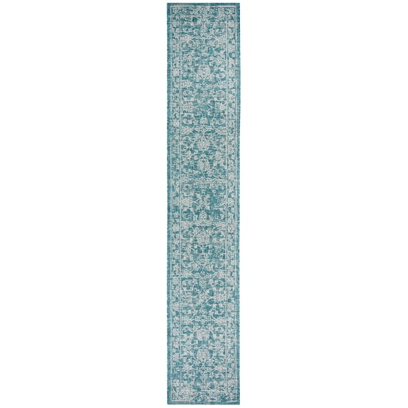 SAFAVIEH Courtyard Darin Traditional Indoor/Outdoor Runner, 2'3" x 16', Turquoise