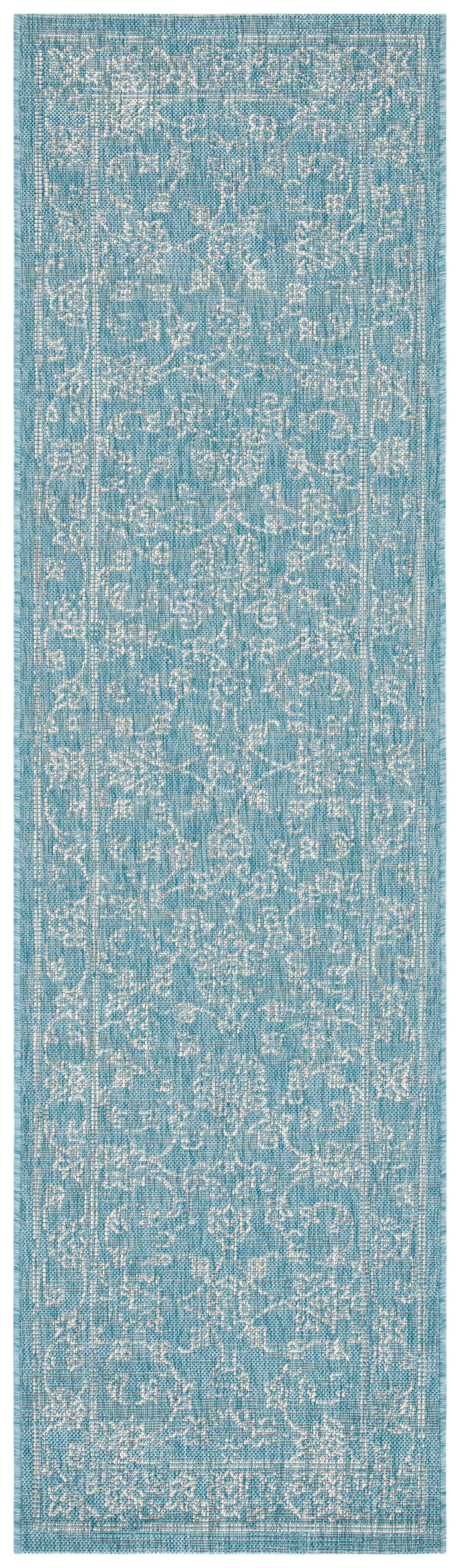 SAFAVIEH Courtyard Darin Traditional Indoor/Outdoor Runner, 2'3" x 8', Aqua/Grey