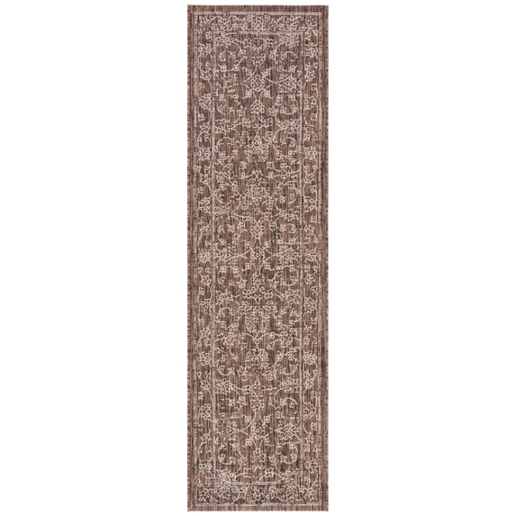 SAFAVIEH Courtyard Darin Traditional Indoor/Outdoor Runner, 2'3" x 8', Brown/Ivory