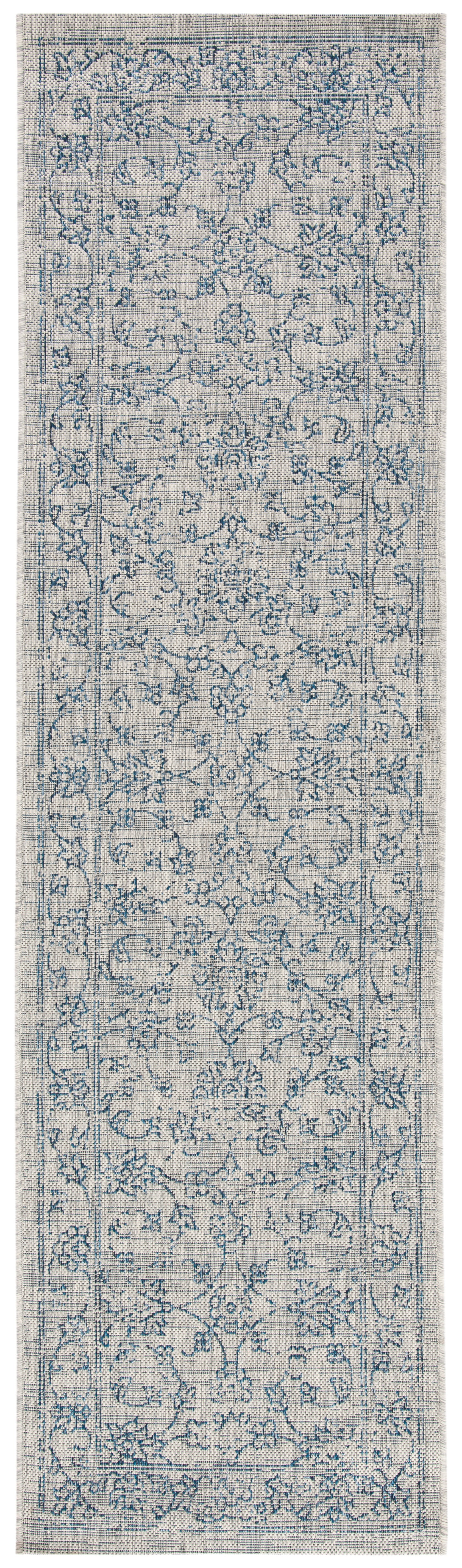 SAFAVIEH Courtyard Darin Traditional Indoor/Outdoor Runner, 2'3" x 8', Grey/Navy