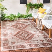 SAFAVIEH Courtyard Davin Aztec Indoor/Outdoor Area Rug, 5'3" x 7'7", Beige/Red