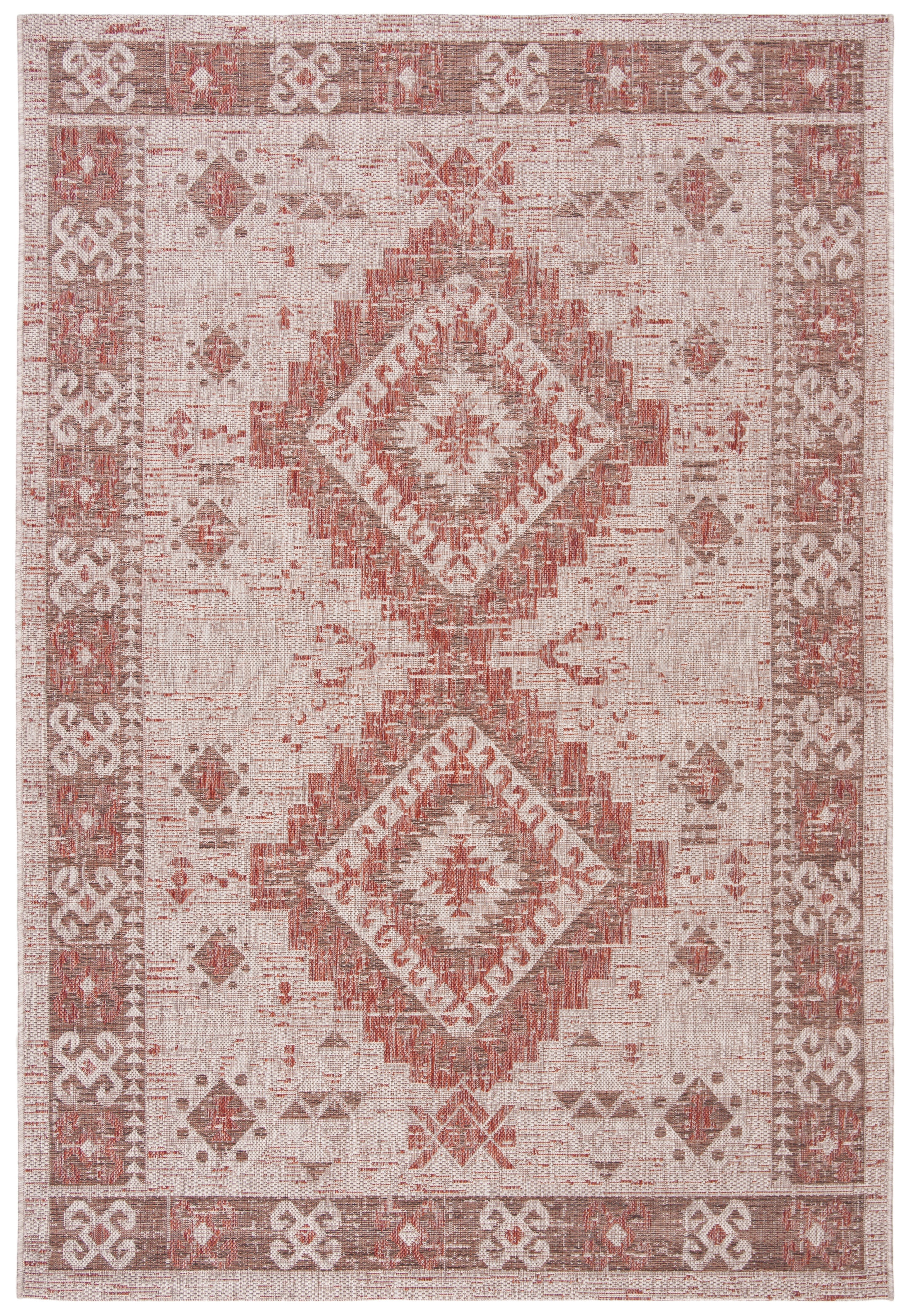 SAFAVIEH Courtyard Davin Aztec Indoor/Outdoor Area Rug, 5'3" x 7'7", Beige/Red