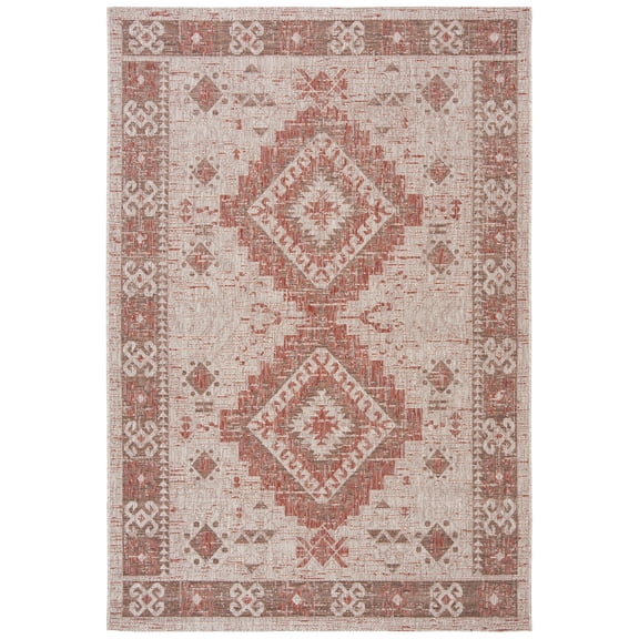 SAFAVIEH Courtyard Davin Aztec Indoor/Outdoor Area Rug, 5'3" x 7'7", Beige/Red